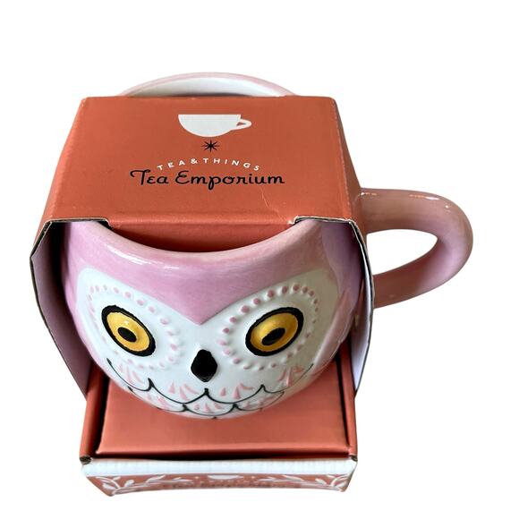 Tea Emporium Pink Owl Ceramic Mug With 25 Bags of Forest Berry Green Tea New - Picture 2 of 11